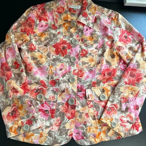 Coldwater Creek Womens Size 8 Blazer Jacket  Floral  Colorful Cottagecore Autumn